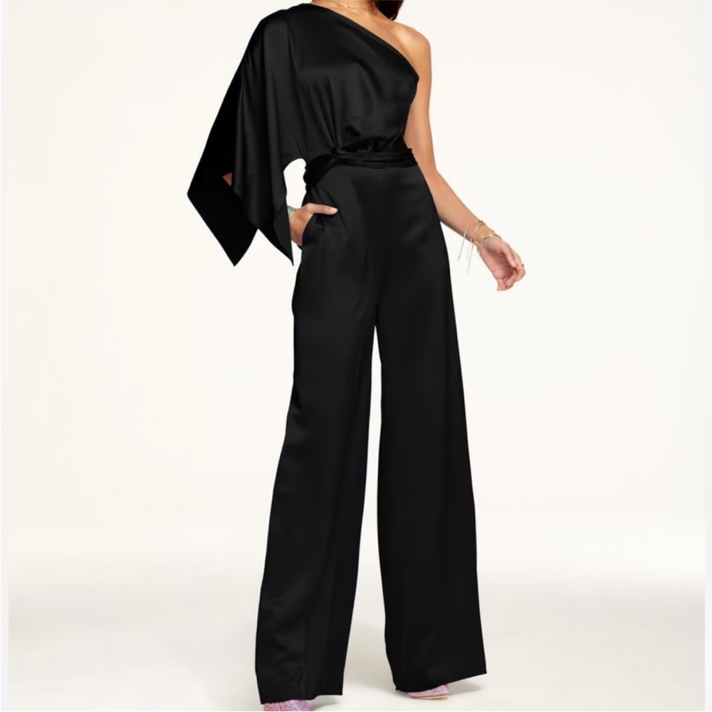 NWT Ramy Brook Simone One-Shoulder Jumpsuit Black Size 14 NEW WITH TAGS